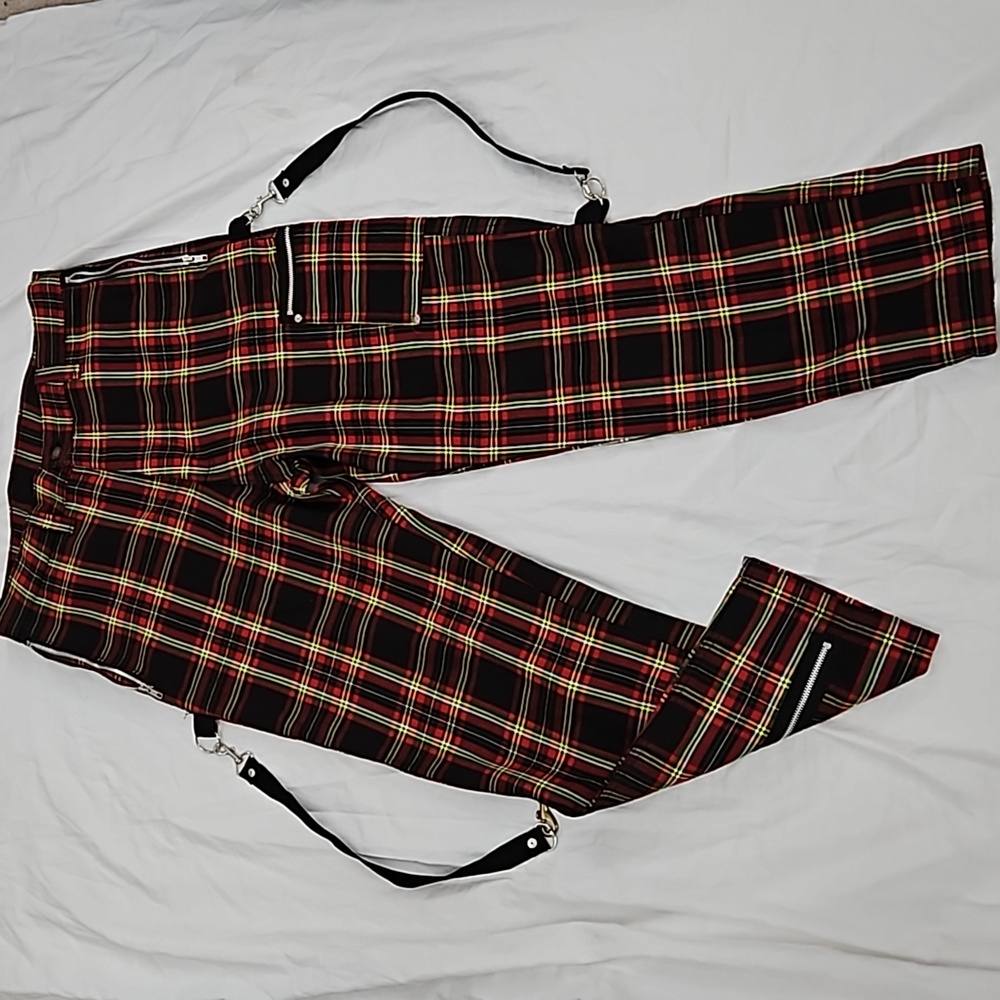 Y2K Vtg Bondage Pants Plaid DOGPILE 90s Rare Gwen Stefani unisex Straps - Picture 3 of 14